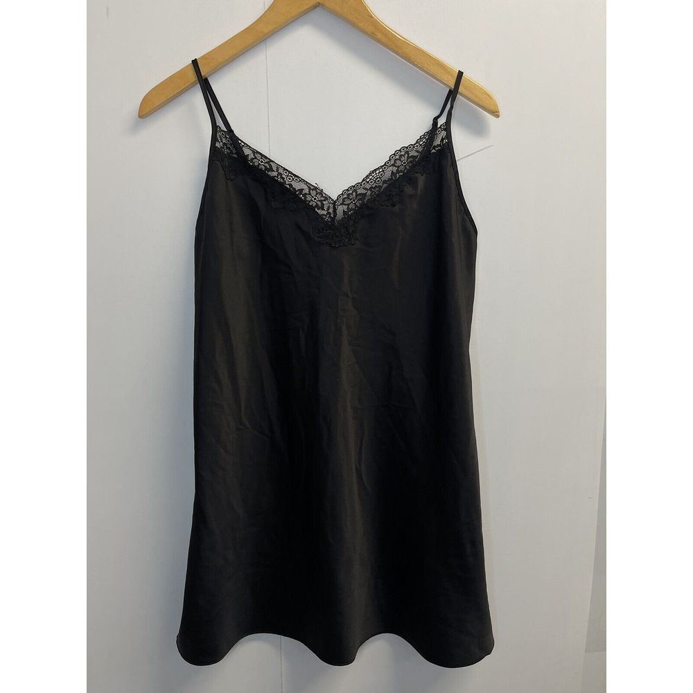 Secret Treasures Women's S Black Satin Lace Detail Slip dress Nightgown